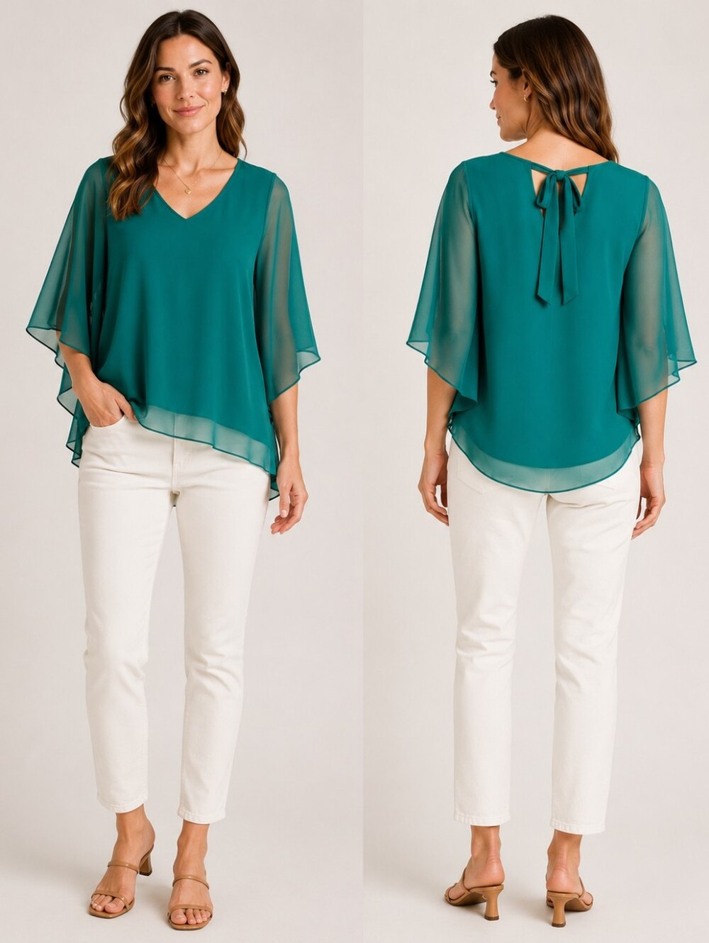 Le Gali Emerald Green Chiffon Overlay Blouse Size Large Nwt